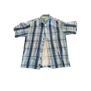 Tommy Bahama Men's silk Blue Short Sleeve Button Down Checked Shirt Size Large